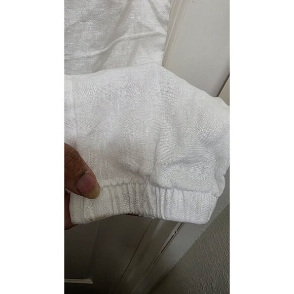 Athleta Women 12 White 100%Linen Jogger Pants Elastic Waistband & Ankle Cuffs - Picture 5 of 9